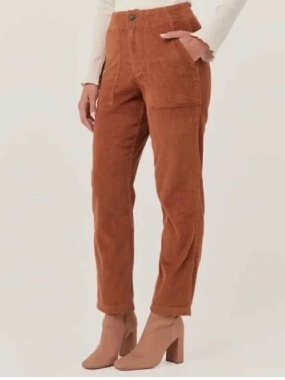 PACT Organic High-Rise Corduroy Ankle Pants in Rust Red M - Picture 7 of 7